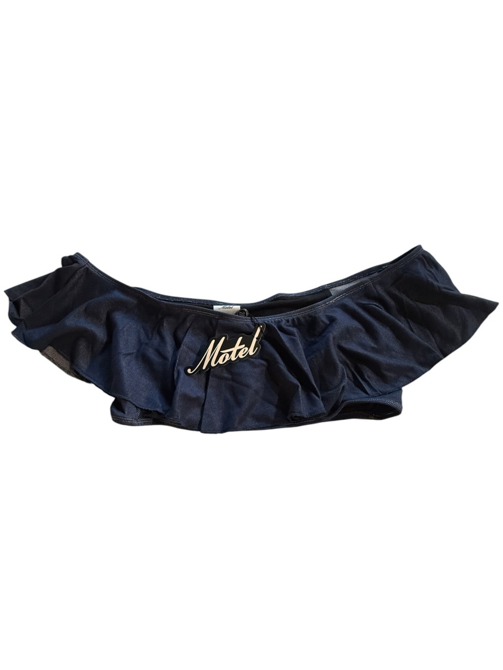 Motel Rocks Laverna Ruffle Swim Top Navy Blue Denim Look NWT XL